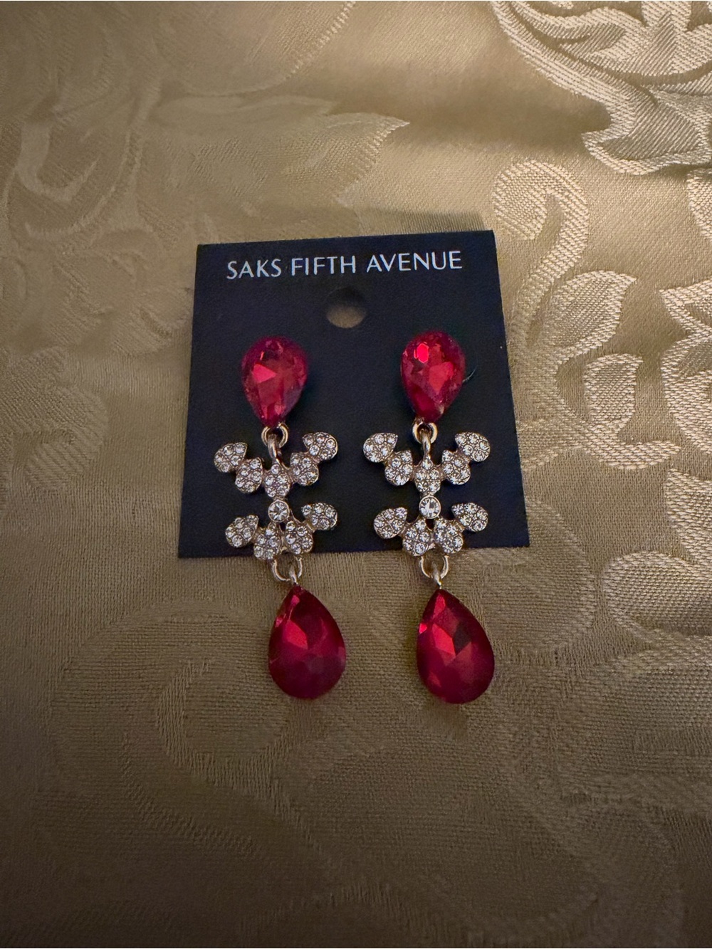 Saks Fifth Avenue Ruby Red Teardrop Crystal Drop Earrings